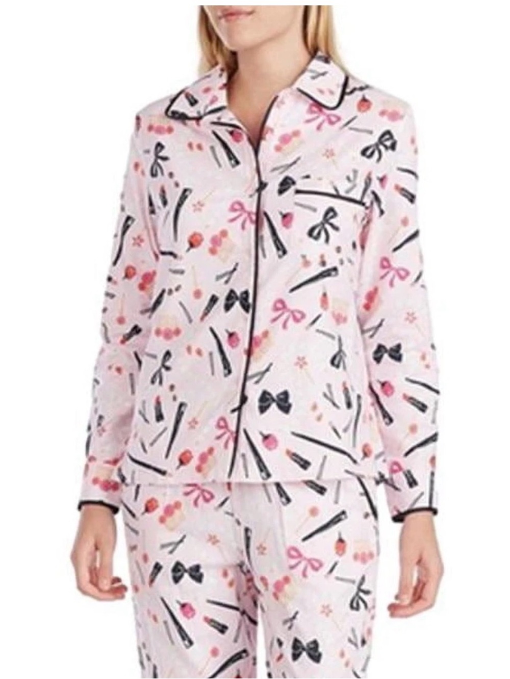 Kate Spade Women’s Pink Pajama Shirt Size XL Button Down Sleep Cozy Lipstick